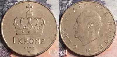 Норвегия 1 крона 1975 года, KM# 419, a075-128