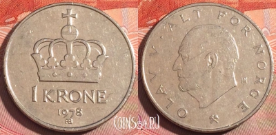 Норвегия 1 крона 1978 года, KM# 419, 253a-100