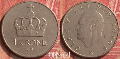 Норвегия 1 крона 1982 года, KM# 419, 397-062