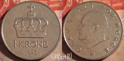 Норвегия 1 крона 1983 года, KM# 419, 092a-102