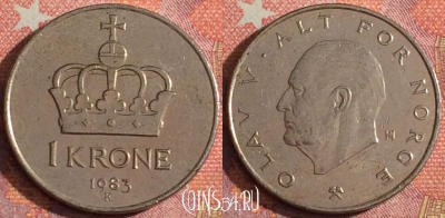 Норвегия 1 крона 1983 года, KM# 419, 357-104