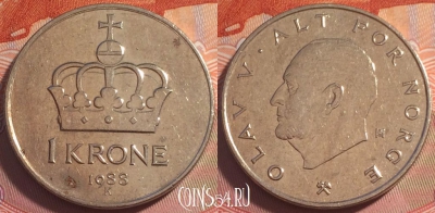 Норвегия 1 крона 1988 года, KM# 419, b064-005