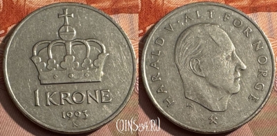 Норвегия 1 крона 1993 года, KM# 436, 161s-062