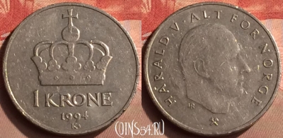 Норвегия 1 крона 1994 года, KM# 436, 424-078