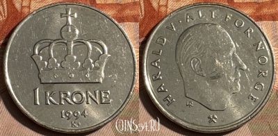 Норвегия 1 крона 1994 года, KM# 436, 483s-139 ♛