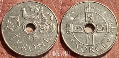 Норвегия 1 крона 1997 года, KM# 462, 395q-030