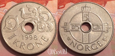 Норвегия 1 крона 1998 года, KM# 462, 251-002