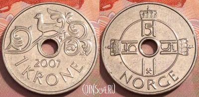 Норвегия 1 крона 2007 года, KM# 462, 251-008
