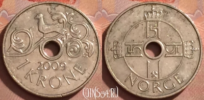 Норвегия 1 крона 2009 года, KM# 462, 369k-003