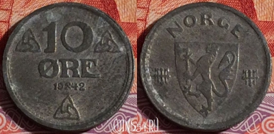 Норвегия 10 эре 1942 года, KM# 389, 082b-126