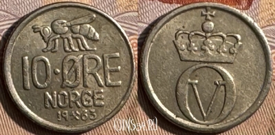 Норвегия 10 эре 1963 года, KM# 411, 437s-114