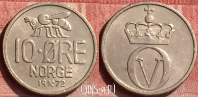 Норвегия 10 эре 1972 года, KM# 411, 051l-176