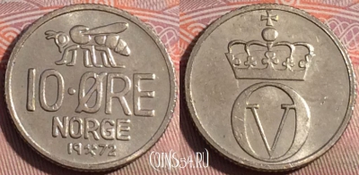 Норвегия 10 эре 1972 года, KM# 411, 252a-115