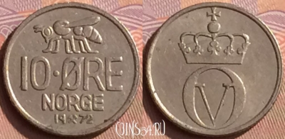 Норвегия 10 эре 1972 года, KM# 411, 450-018