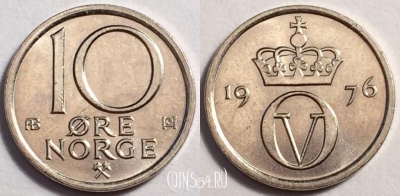 Норвегия 10 эре 1976 года, KM# 416, 081-024a