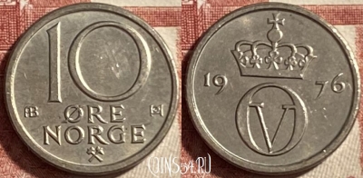 Норвегия 10 эре 1976 года, KM# 416, 492р-021