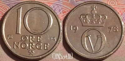 Норвегия 10 эре 1978 года, KM# 416, 144b-112