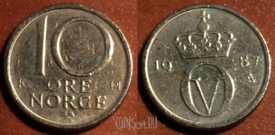 Норвегия 10 эре 1987 года, KM# 416, 44-012