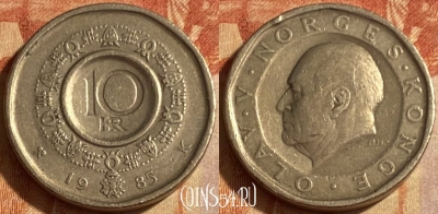 Норвегия 10 крон 1985 года, KM# 427, 463q-522