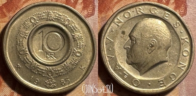 Норвегия 10 крон 1985 года, KM# 427, s502s-028