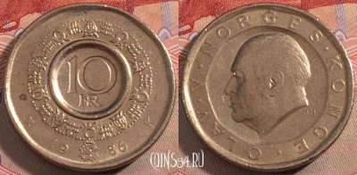 Норвегия 10 крон 1986 года, KM# 427, 143b-005