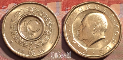Норвегия 10 крон 1986 года, KM# 427, 153a-100