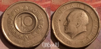 Норвегия 10 крон 1987 года, KM# 427, 179b-127