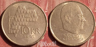 Норвегия 10 крон 1995 года, KM# 457, 406-119 ♛