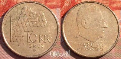 Норвегия 10 крон 1996 года, KM# 457, 265a-135