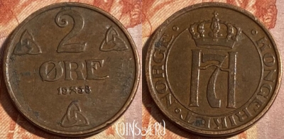 Норвегия 2 эре 1938 года, KM# 371, 294r-068
