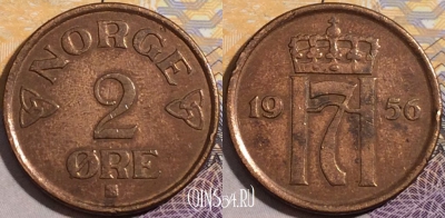 Норвегия 2 эре 1956 года, KM# 399, 195-059