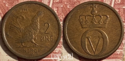 Норвегия 2 эре 1958 г., редкая, KM# 404, 477р-051 ♛