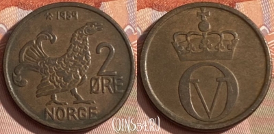 Норвегия 2 эре 1959 года, KM# 410, 451r-036 ♛