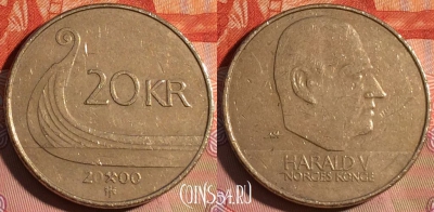 Норвегия 20 крон 2000 года, KM# 453, 227a-053
