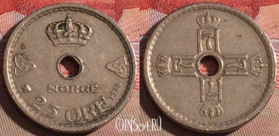 Норвегия 25 эре 1924 года, KM# 384, 216a-101