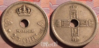 Норвегия 25 эре 1927 года, KM# 384, 210a-051