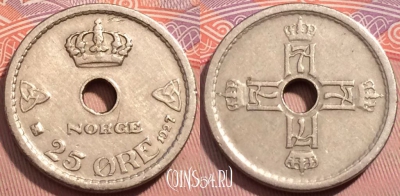 Норвегия 25 эре 1927 года, KM# 384, 243-132