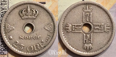 Норвегия 25 эре 1927 года, KM# 384, a080-036