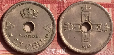Норвегия 25 эре 1950 года, KM# 384, 078m-034