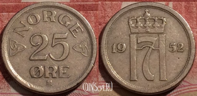 Норвегия 25 эре 1952 года, KM# 401, 208-141