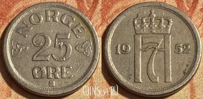 Норвегия 25 эре 1952 года, KM# 401, 463q-532