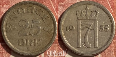 Норвегия 25 эре 1955 года, KM# 401, 476р-061