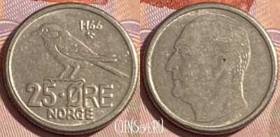 Норвегия 25 эре 1966 года, KM# 407, 479р-017
