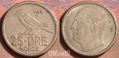 Норвегия 25 эре 1968 года, KM# 407, 108l-023