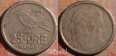 Норвегия 25 эре 1968 года, KM# 407, 164a-034