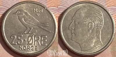 Норвегия 25 эре 1969 года, KM# 407, 472r-039