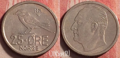 Норвегия 25 эре 1971 года, KM# 407, 199j-006