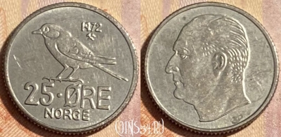 Норвегия 25 эре 1972 года, KM# 407, 481р-036