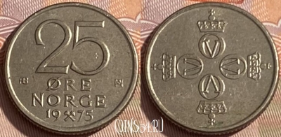 Норвегия 25 эре 1975 года, KM# 417, 258q-003
