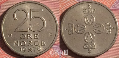 Норвегия 25 эре 1976 года, KM# 417, a136-092